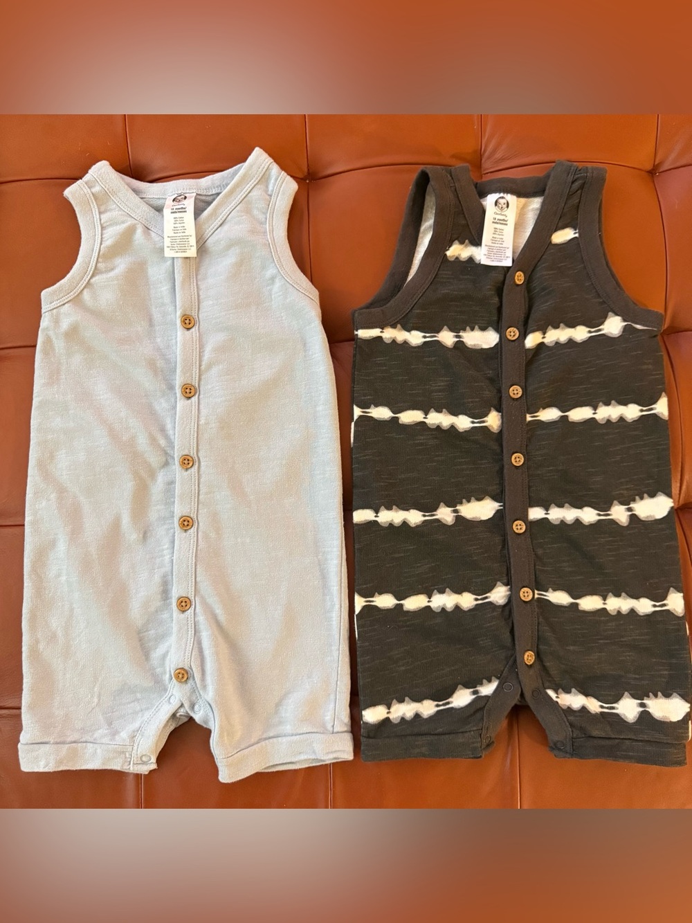 Gerber Light Blue & Black Tie-Dye Sleeveless One-Piece Rompers - 2-Pack